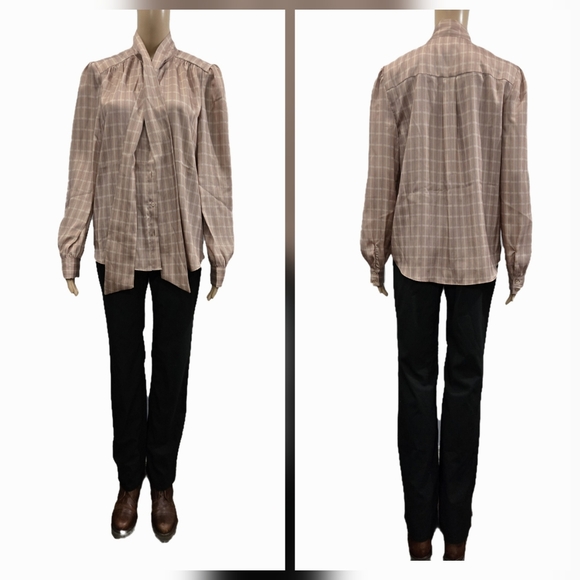 Mare Mare X Anthropologie Plaid Tie Collar Blouse Size M - Picture 4 of 6